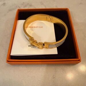Hermes Gold and White Clic H Bracelet - Small